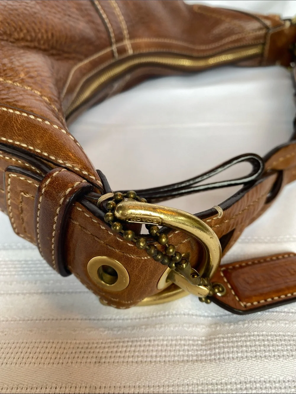Coach 10042 Tobacco Pebbled Brown Soho Dylan Leather Shoulder Hobo Bag